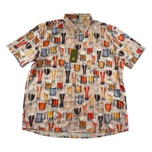 Hardaddy Men's S/S Beer Mugs Print Button Down Shirt Size XL NWT
